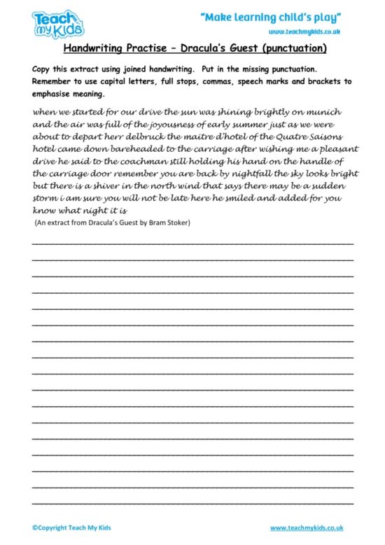 Worksheets for kids - handwriting-practise-draculas-guestpunctuation